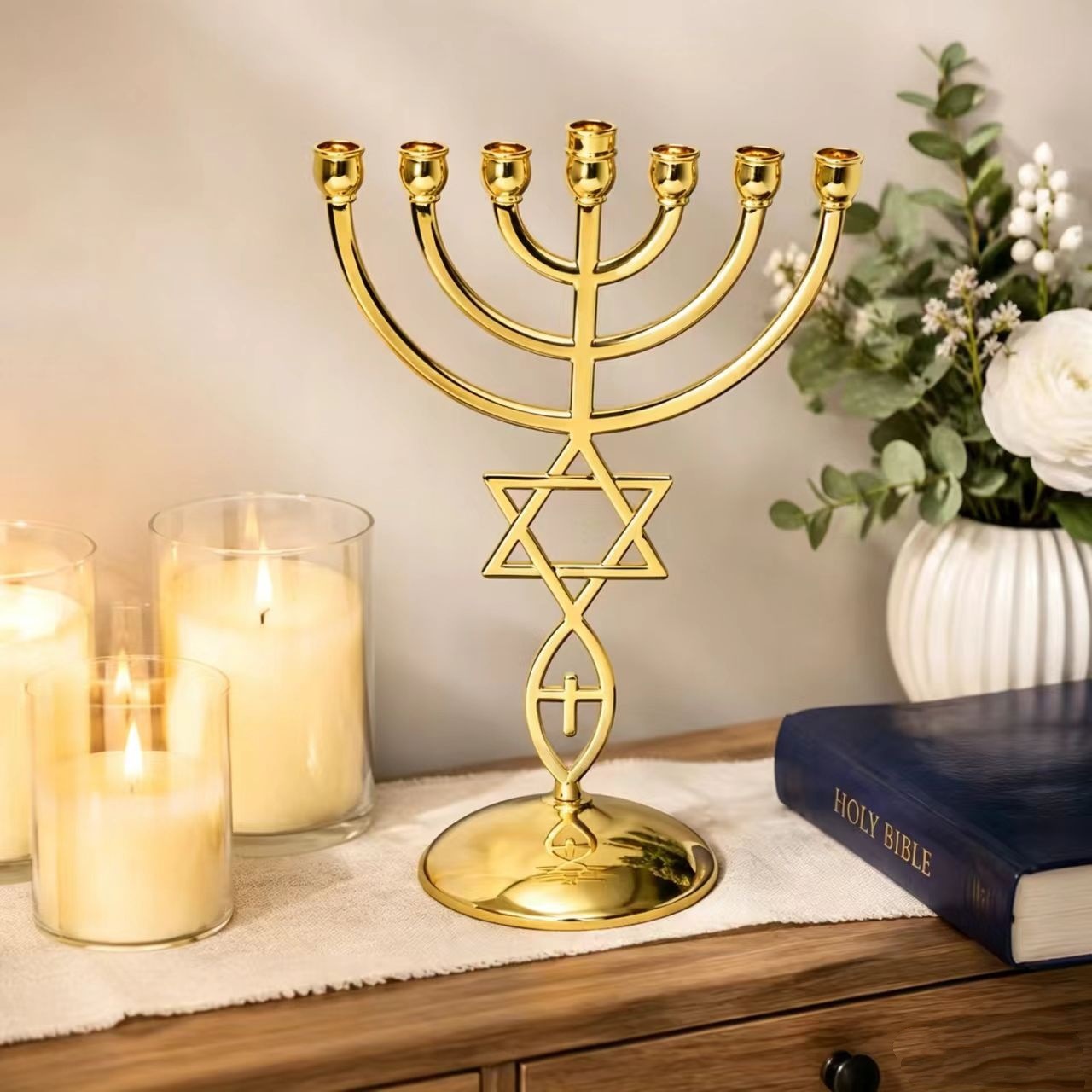 Candle Holder Decor - Chanoeka Zevenkopige Kaarsenhouder Set Ster van